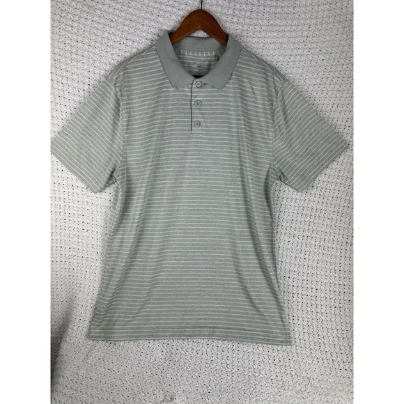 BCG Golf Polo Shirt Mens Large Gray White Striped Performance Stretch - Picture 2 of 6